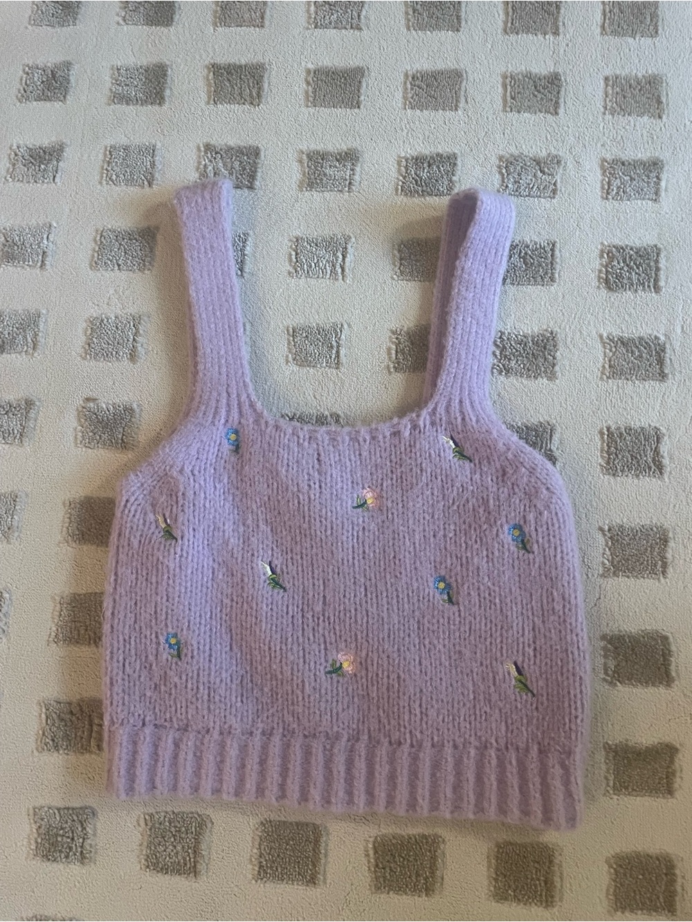 English Factory Lavender Knit Tank with Tiny Floral Embroidery